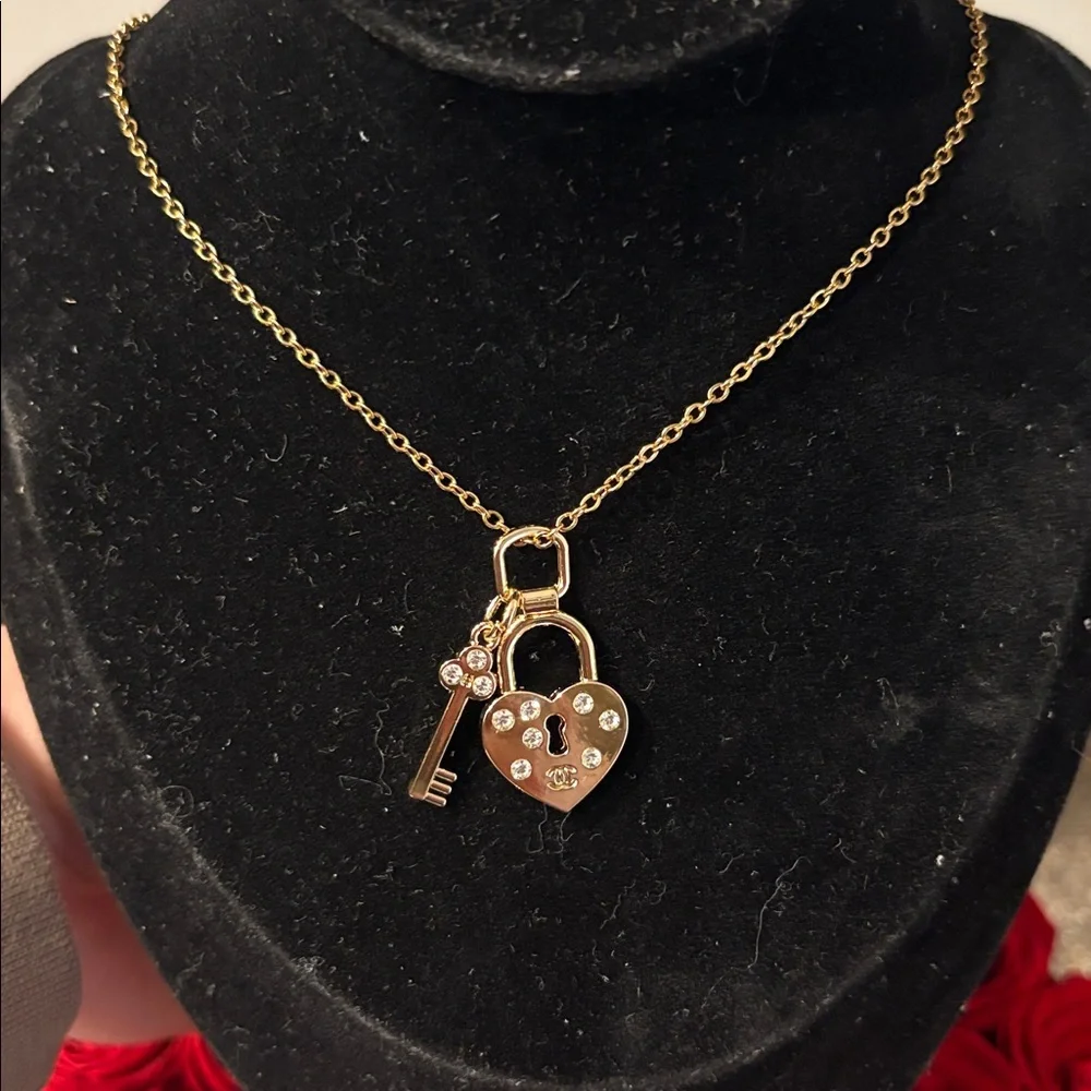 CC gold heart and key stainless steel gold plated Necklace